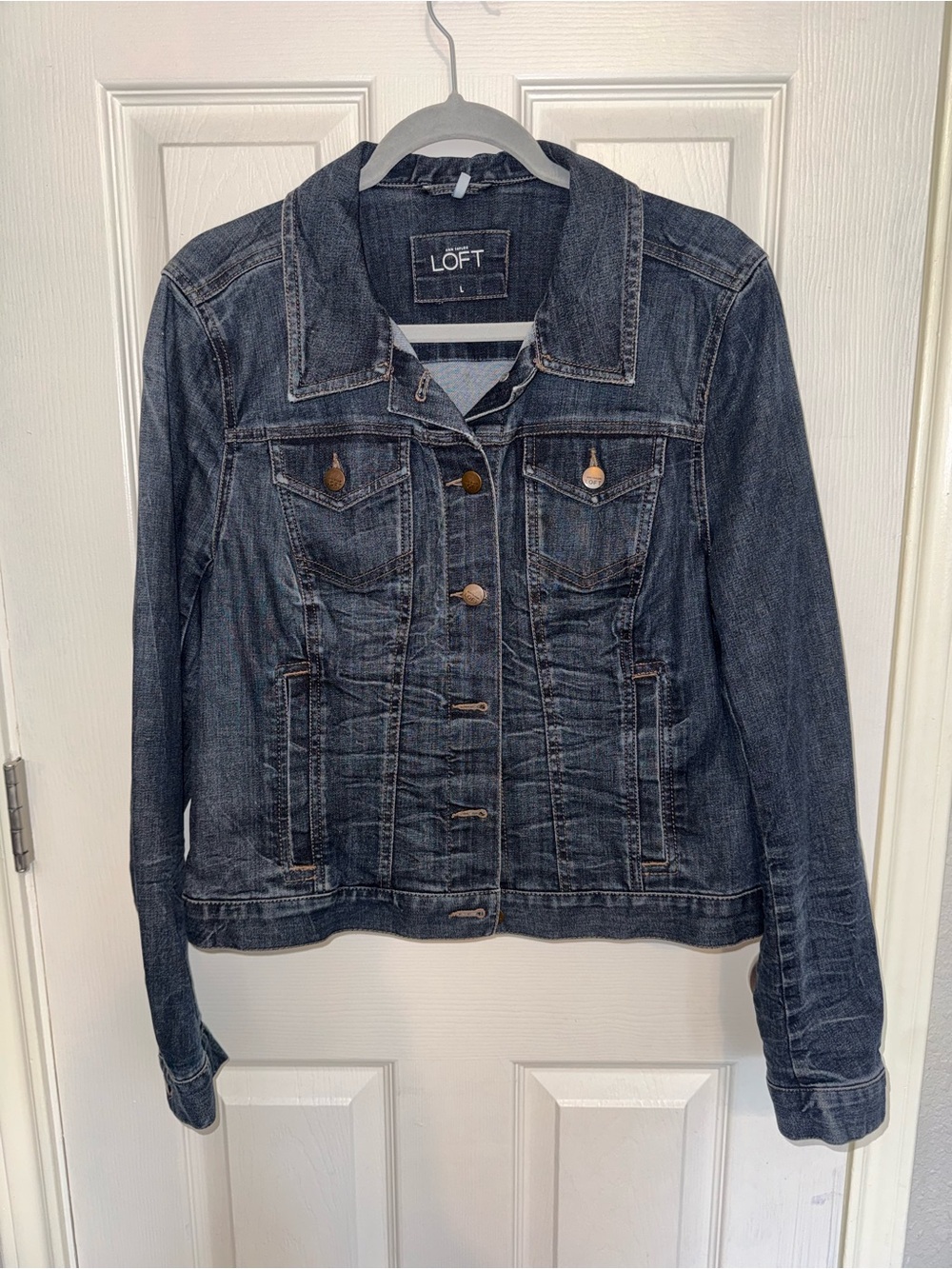ANN TAYLOR LOFT Women's Dark Wash Denim Jacket - Blue